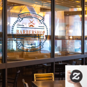 Customise Vintage Barber Shop Scissors Moustache Window Cling