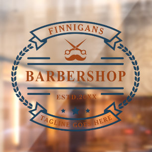 Customise Vintage Barber Shop Scissors Moustache Window Cling