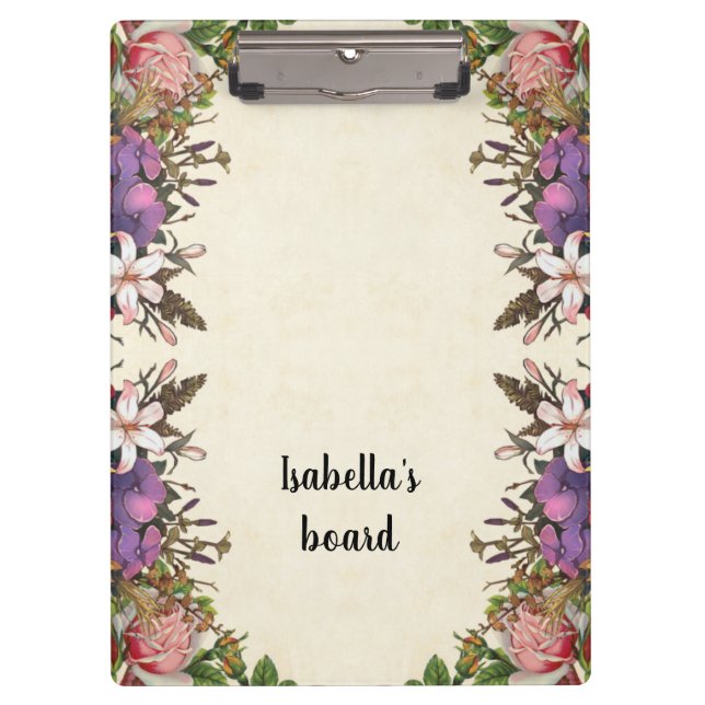 Customise Vintage Floral Design Clipboard (Front)
