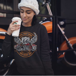 Customise Vintage Motorcycle Route 66 Wings Women Sweatshirt