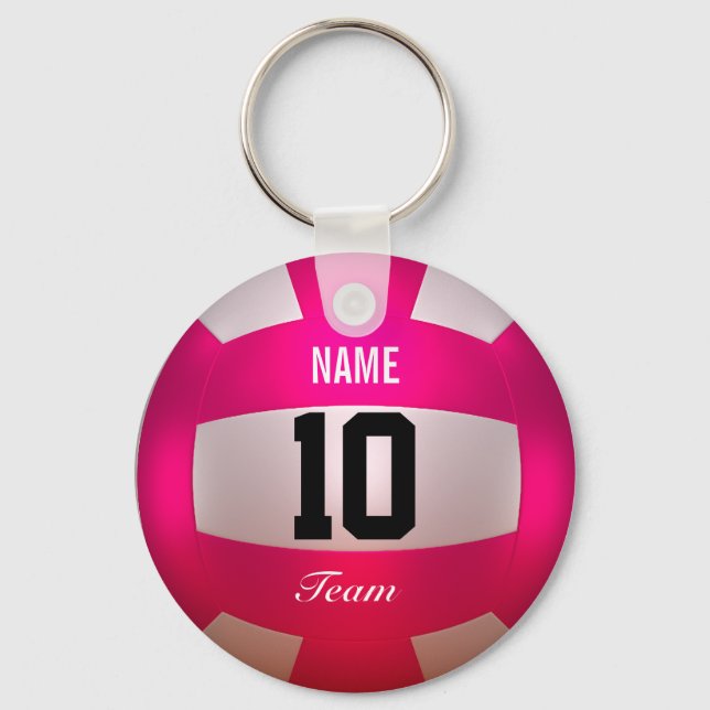 Customise Volleyball Bright Pink Key Ring (Front)