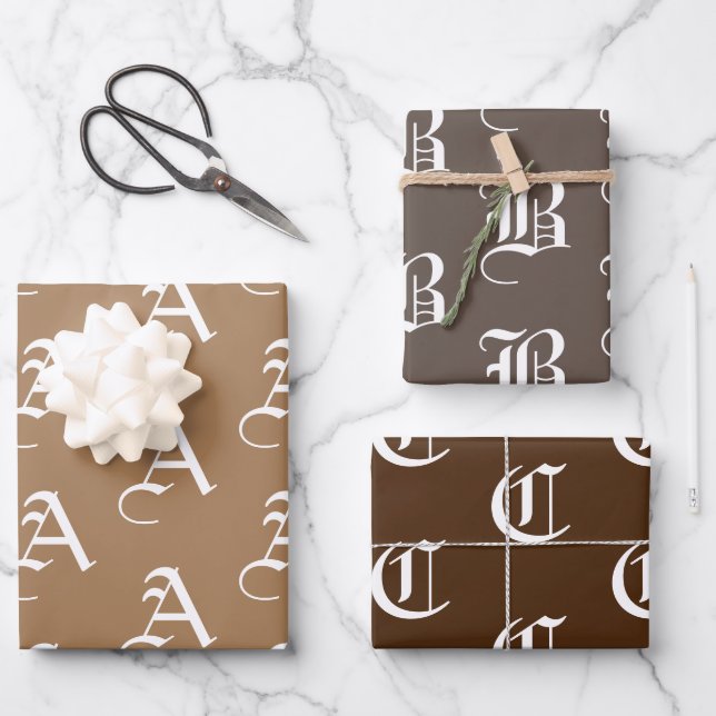 Customise w/Initial monogram Letter brown shades Wrapping Paper Sheet (Front)