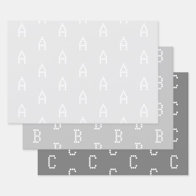 Customise w/Initial monogram Letter Grey shades Wrapping Paper Sheet (Set)