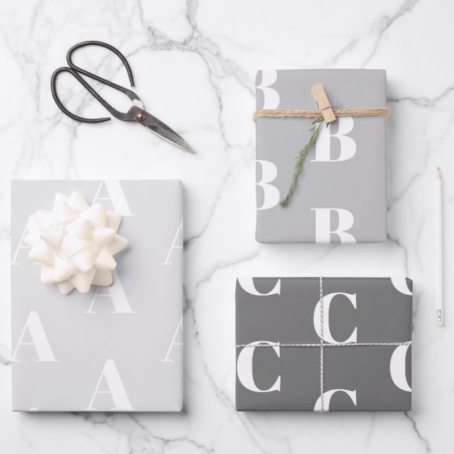 Customise w/Initial monogram Letter Grey shades Wrapping Paper Sheet (Front)