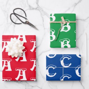 Customise w/Initial monogram Letter Red blue green Wrapping Paper Sheet