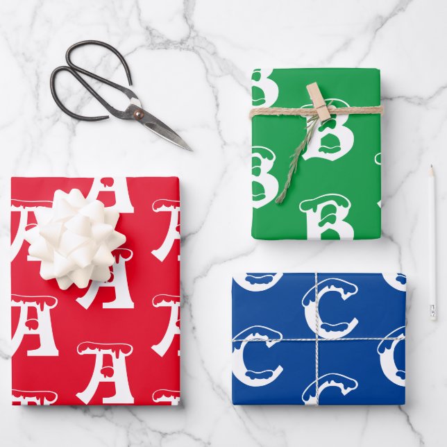 Customise w/Initial monogram Letter Red blue green Wrapping Paper Sheet (Front)
