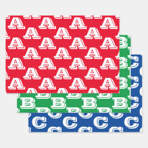 Customise w/Initial monogram Letter Red blue green Wrapping Paper Sheet