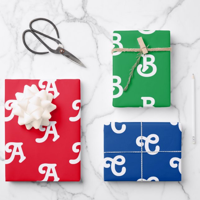 Customise w/Initial monogram Letter Red blue green Wrapping Paper Sheet (Front)