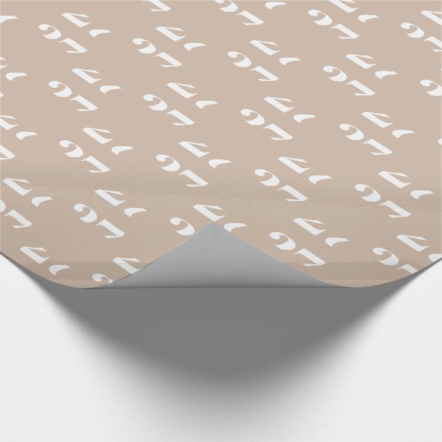 Customise w/Initial, White Letter, Number Beige Wrapping Paper (Corner)