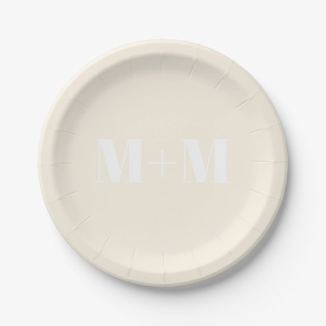 Customise w/Initial White Letter Number cream Paper Plate (Front)