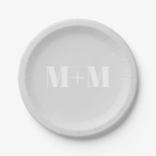 Customise w/Initial White Letter Number grey Paper Plate