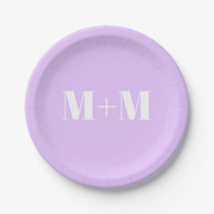Customise w/Initial White Letter Number lavender Paper Plate