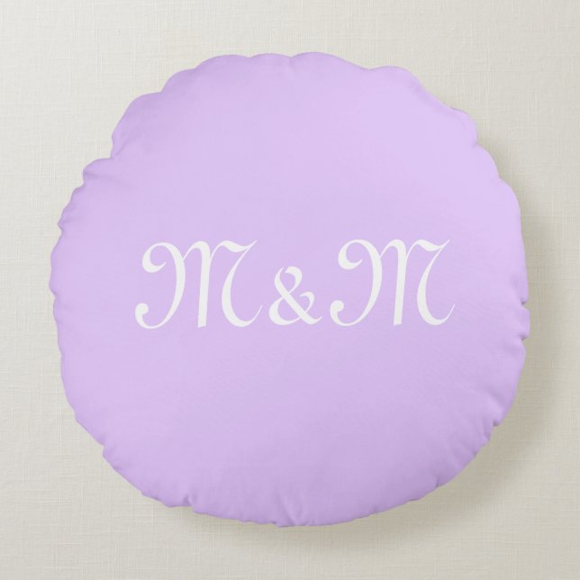 Customise w/Initial White Letter Number lavender Round Cushion (Front)