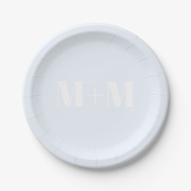 Customise w/Initial White Letter Number light blue Paper Plate (Front)