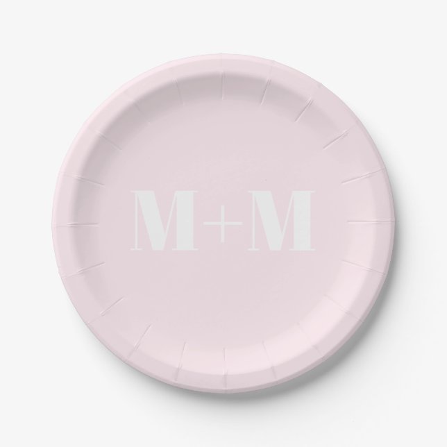 Customise w/Initial White Letter Number light pink Paper Plate (Front)