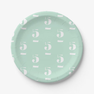 Customise w/Initial, White Letter Number seafoam Paper Plate