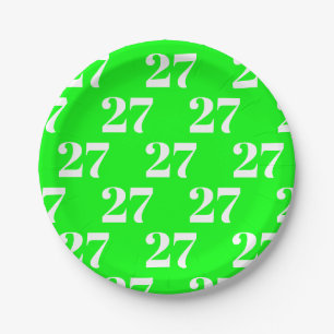 Customise w/Initial, White Letter Number year neon Paper Plate