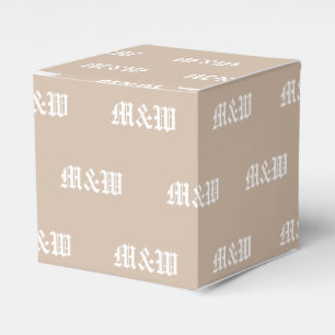 Customise w/Initial White monogram beige gift Favour Box