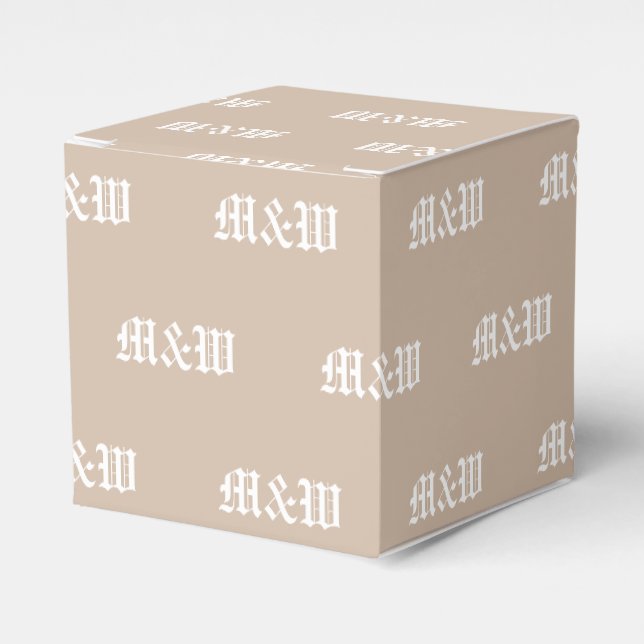 Customise w/Initial White monogram beige gift Favour Box (Front Side)