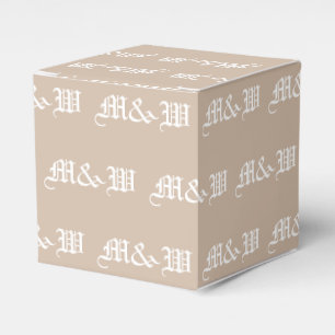 Customise w/Initial White monogram beige gift Favour Box