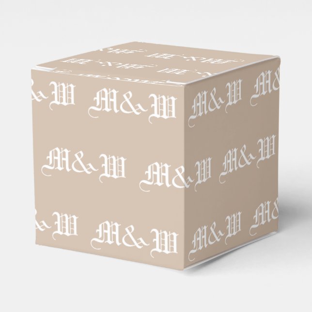 Customise w/Initial White monogram beige gift Favour Box (Front Side)