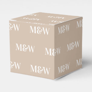 Customise w/Initial White monogram beige gift Favour Box