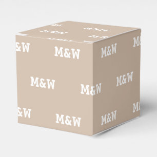 Customise w/Initial White monogram beige gift Favour Box