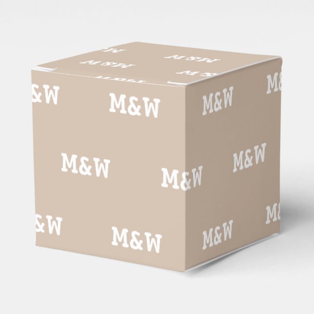 Customise w/Initial White monogram beige gift Favour Box (Front Side)