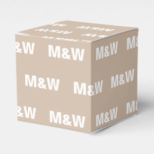 Customise w/Initial White monogram beige gift Favour Box