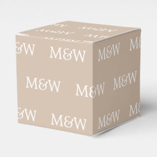 Customise w/Initial White monogram beige gift Favour Box