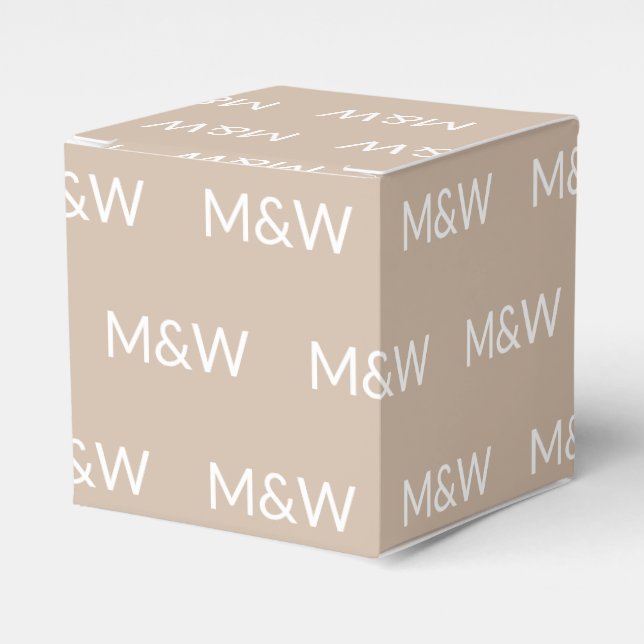 Customise w/Initial White monogram beige gift Favour Box (Front Side)