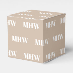 Customise w/Initial White monogram beige gift Favour Box