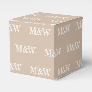 Customise w/Initial White monogram beige gift Favour Box