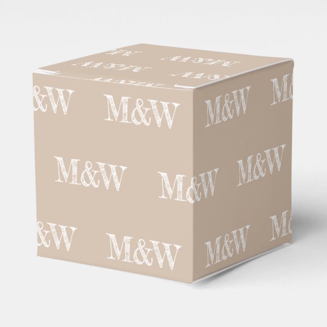 Customise w/Initial White monogram beige gift Favour Box (Front Side)