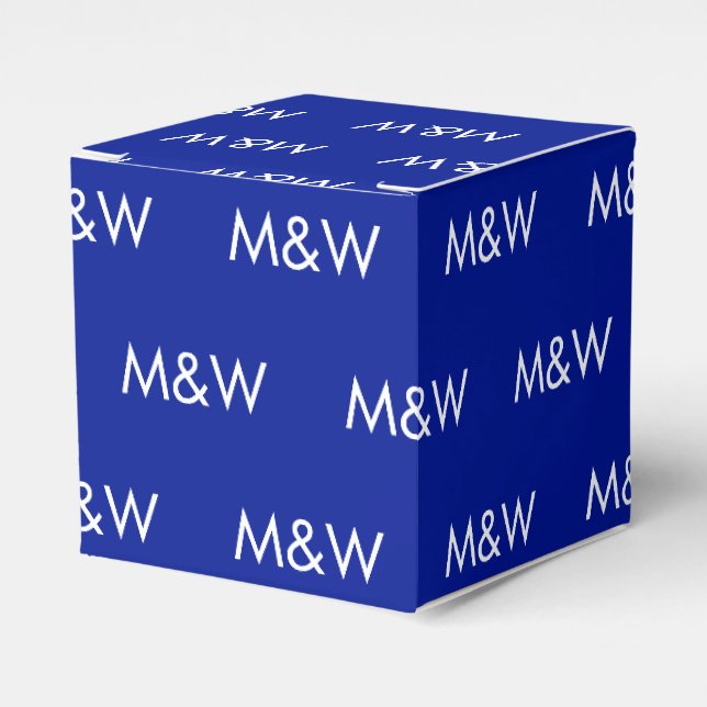 Customise w/Initial White monogram cobalt blue Favour Box (Front Side)