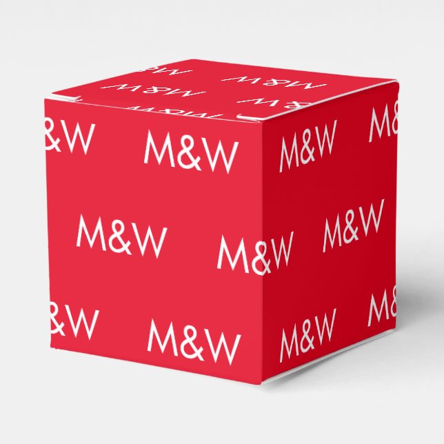 Customise w/Initial White monogram red Favour Box (Front Side)