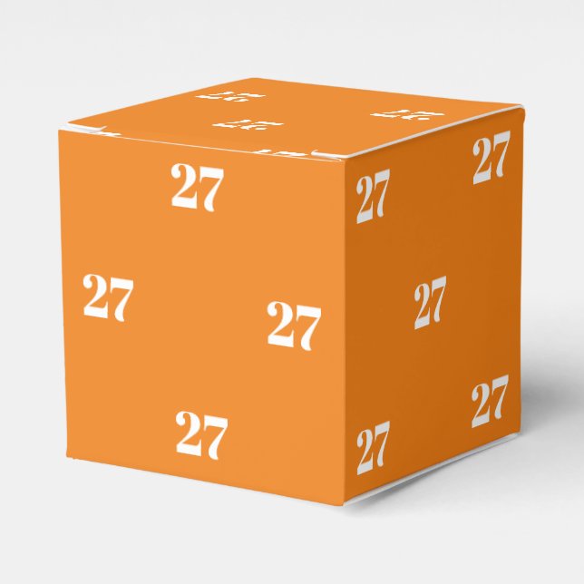 Customise w/Initial White Number orange gift Favour Box (Front Side)