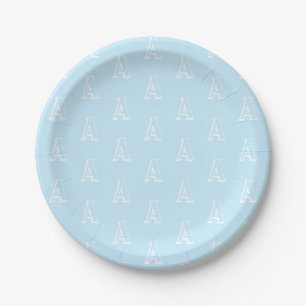 Customise w/ your "A" Initial letter, light blue Paper Plate