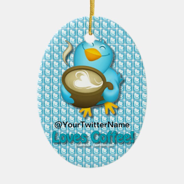 Customise W/ Your Twitter Name Coffee Bird Ceramic Tree Decoration (Front)