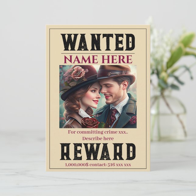 Customise wanted poster sign creator invitation (Standing Front)