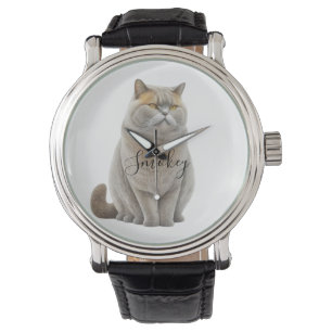 Customise Watercolor British Funny Cat Photo Name  Watch