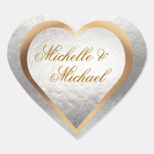 Customise Wedding Gold Silver Heart Sticker