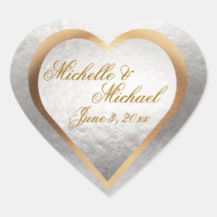 Customise Wedding Invitation Gold Silver Heart Heart Sticker