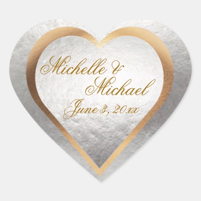 Customise Wedding Invitation Gold Silver Heart Sticker (Front)
