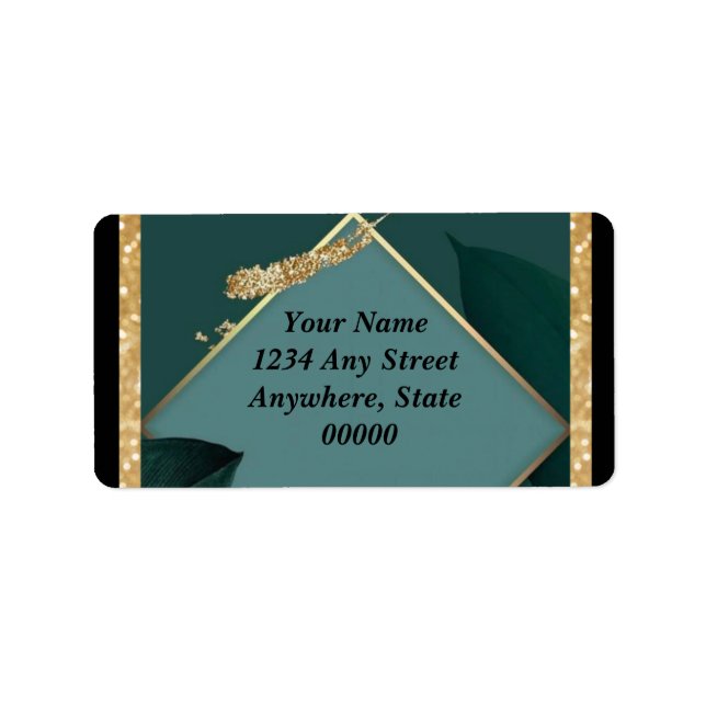 Customise Wedding Return Label Emerald Green Gold  (Front)