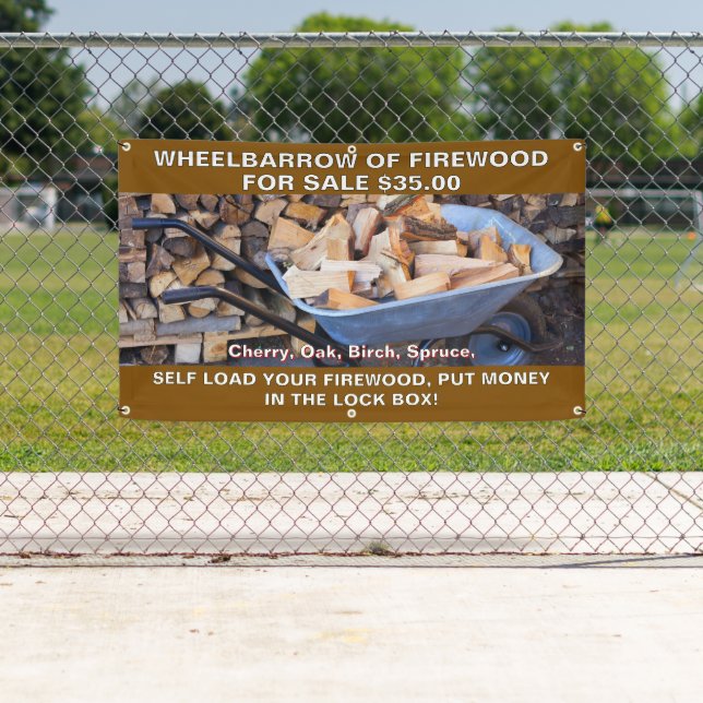 Customise Wheelbarrow of Firewood For Sale Rustic Banner (Insitu)