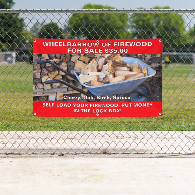 Customise Wheelbarrow of Firewood For Sale Rustic Banner (Insitu)
