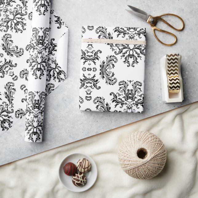 Customise White and Black vintage damask Wrapping Paper (Crafts)
