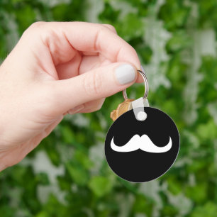Customise white moustache black button key ring