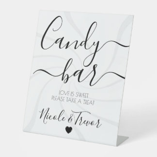 Customise: White Retro Swirls Wedding Candy Bar Pedestal Sign